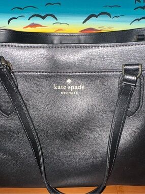 kate spade Black Leather Tote with Gold Logo